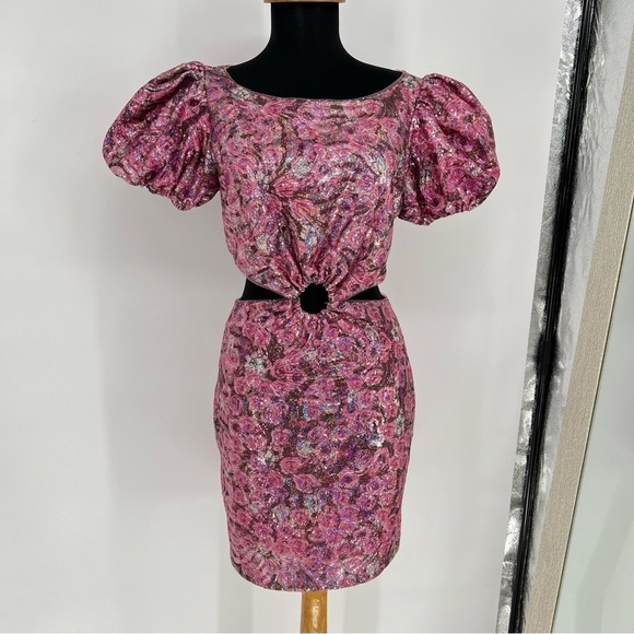 NWT Avec Les Filles Sequin Puff Sleeve Cutout Dress Pink Size 2 - Picture 2 of 16